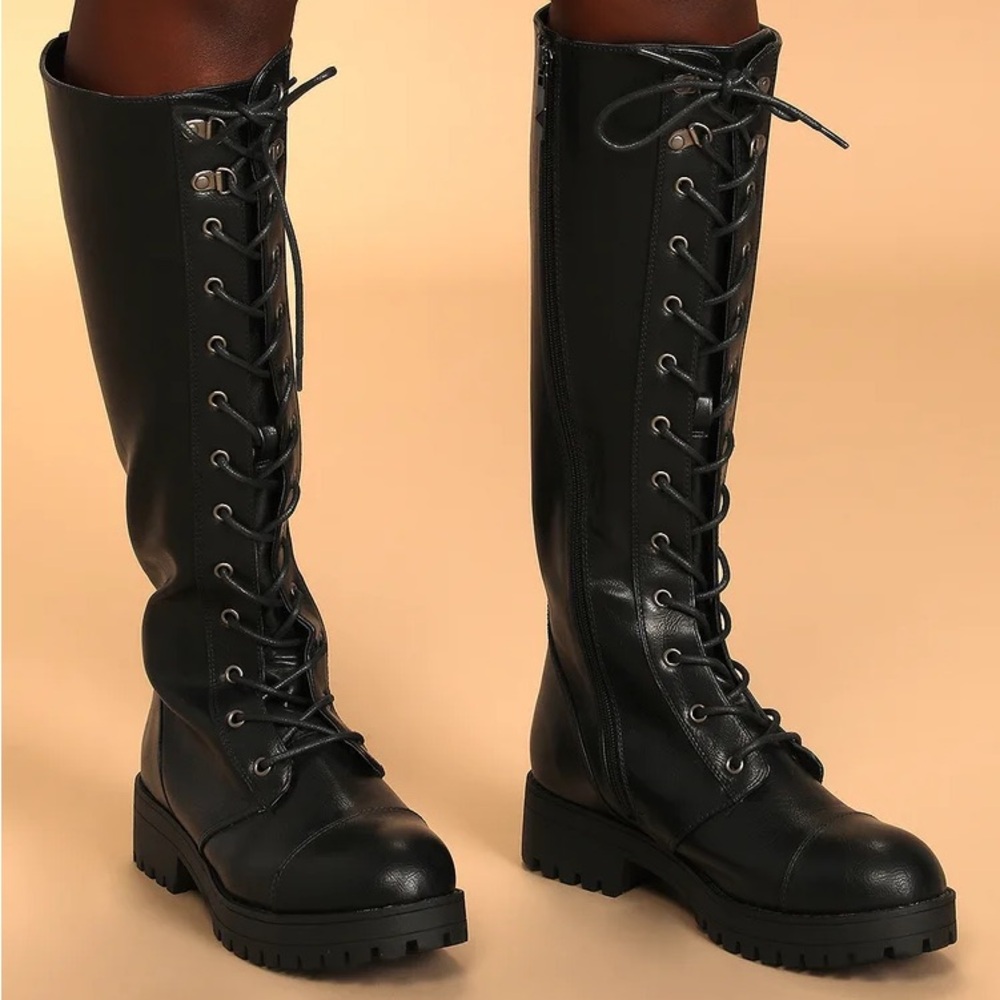 Dirty Laundry Vandal black knee-high zip-up combat boots